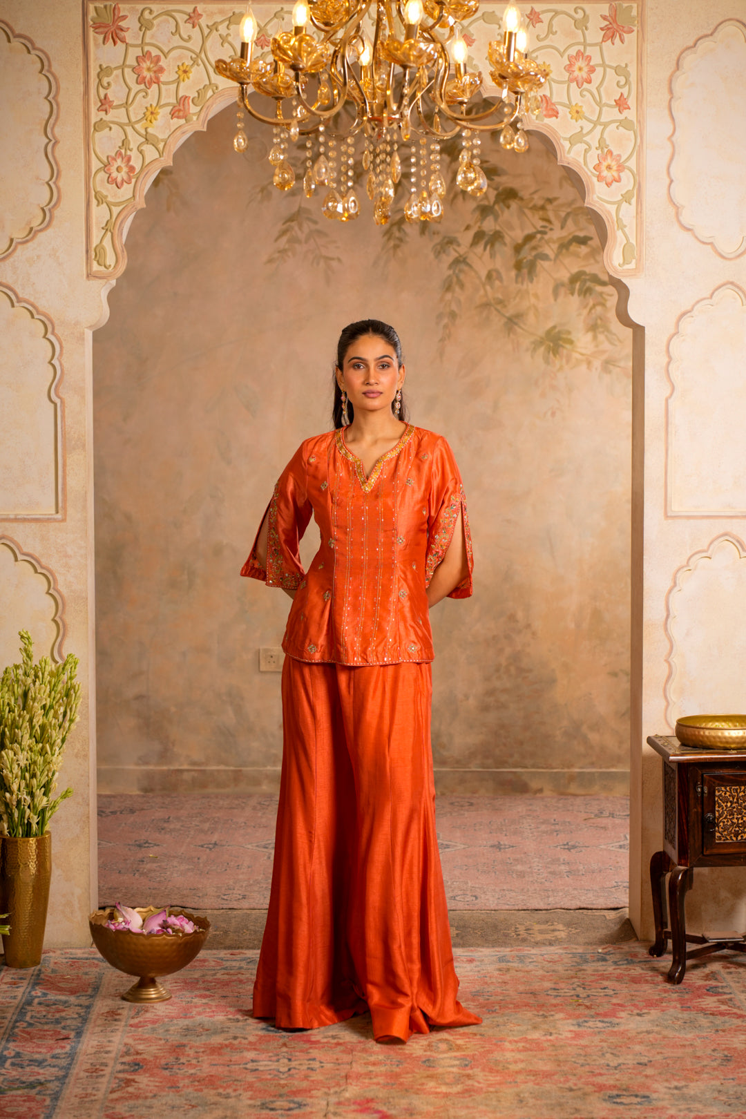 BAANI PEACH ORANGE SHARARA SET