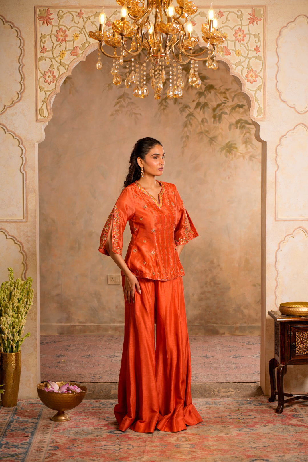 BAANI PEACH ORANGE SHARARA SET