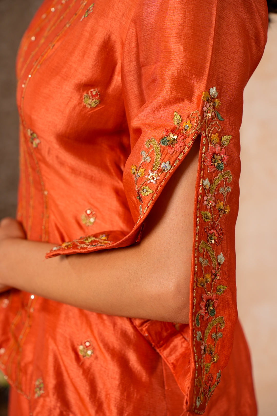 BAANI PEACH ORANGE SHARARA SET