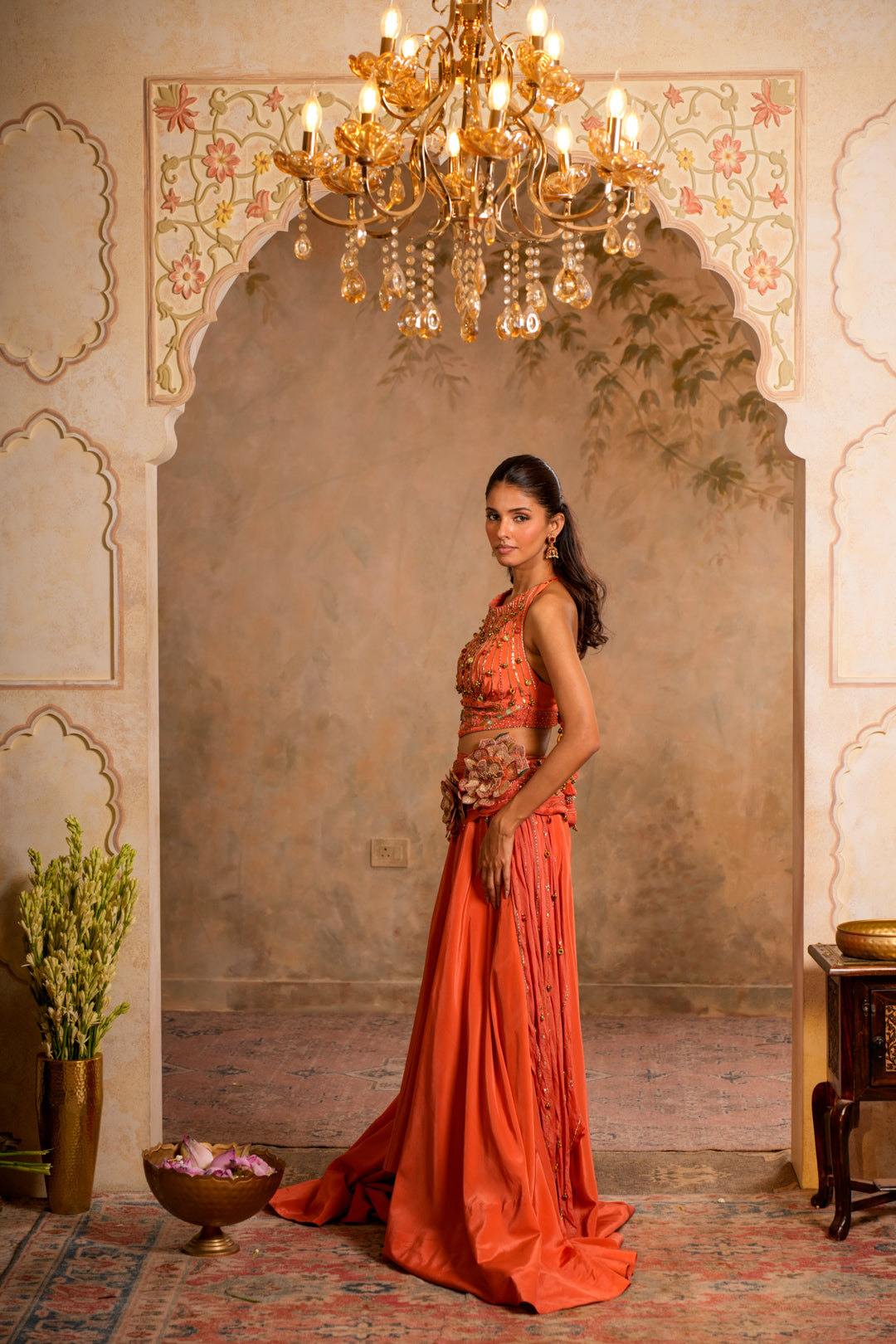 RIMJHIM PEACH ORANGE LEHENGA SET