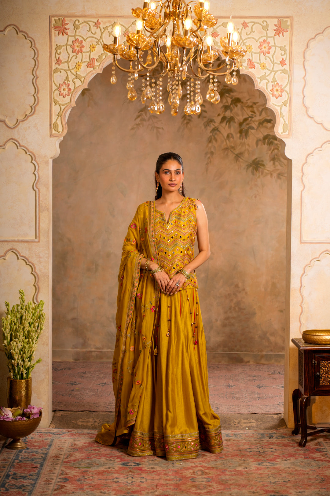 KIRAN GREENISH YELLOW LEHENGA SET