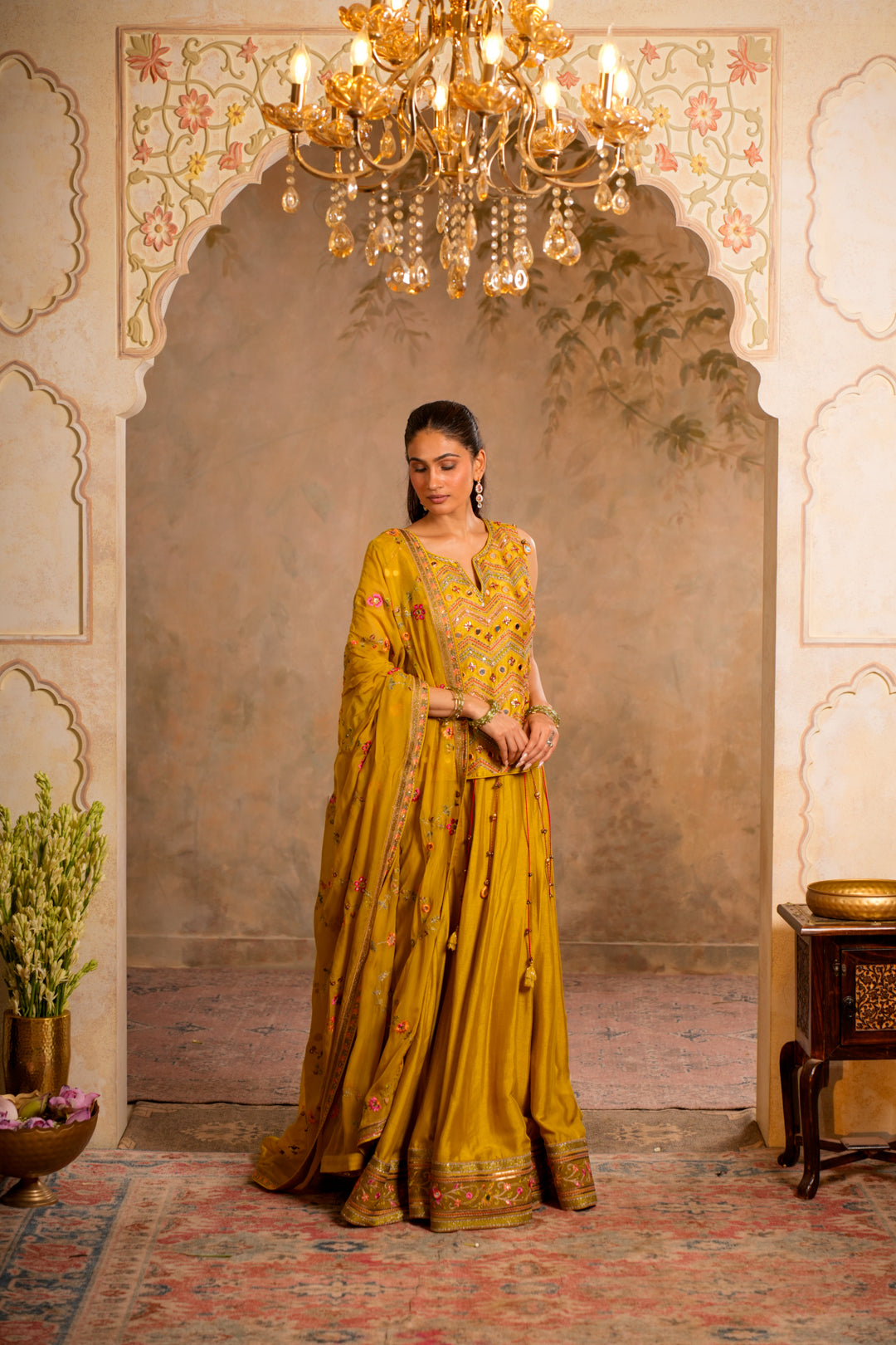 KIRAN GREENISH YELLOW LEHENGA SET
