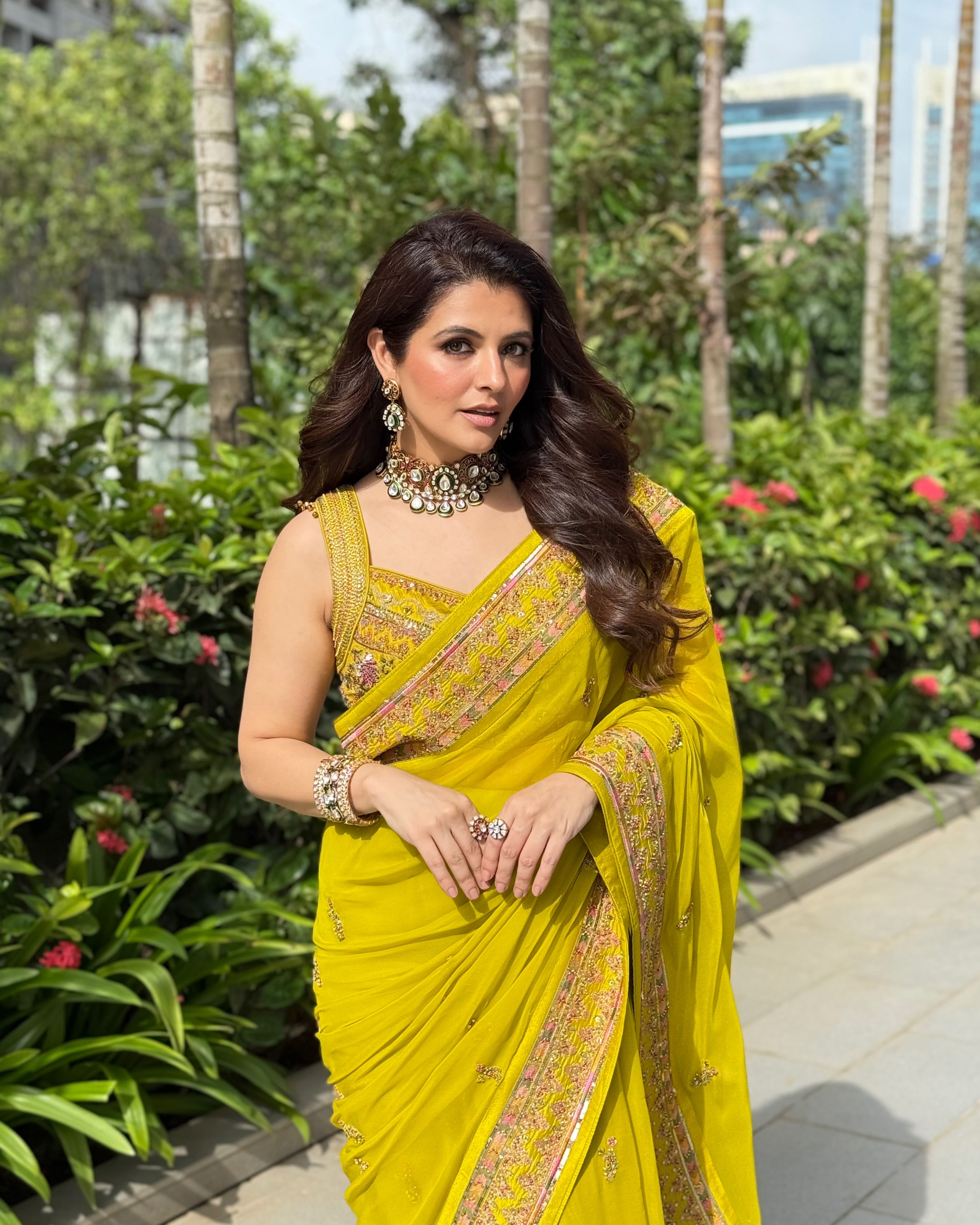 Natasha Luthra In Rangeela Lime Green Saree