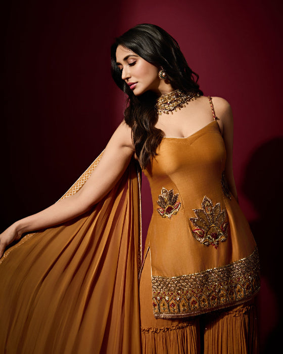 Nikita Dutta In MISHA MUSTARD KURTA SHARARA SET