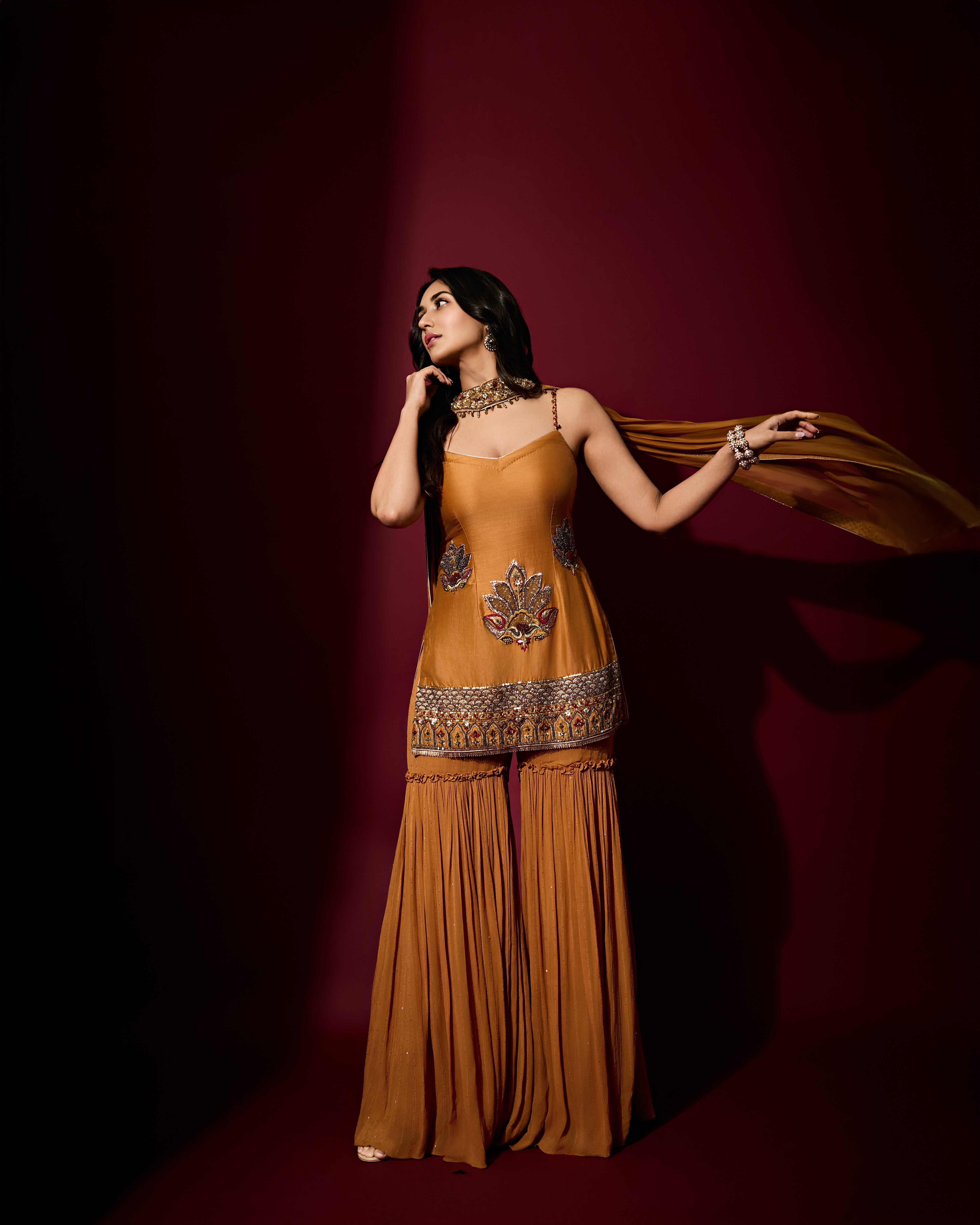 Nikita Dutta In MISHA MUSTARD KURTA SHARARA SET