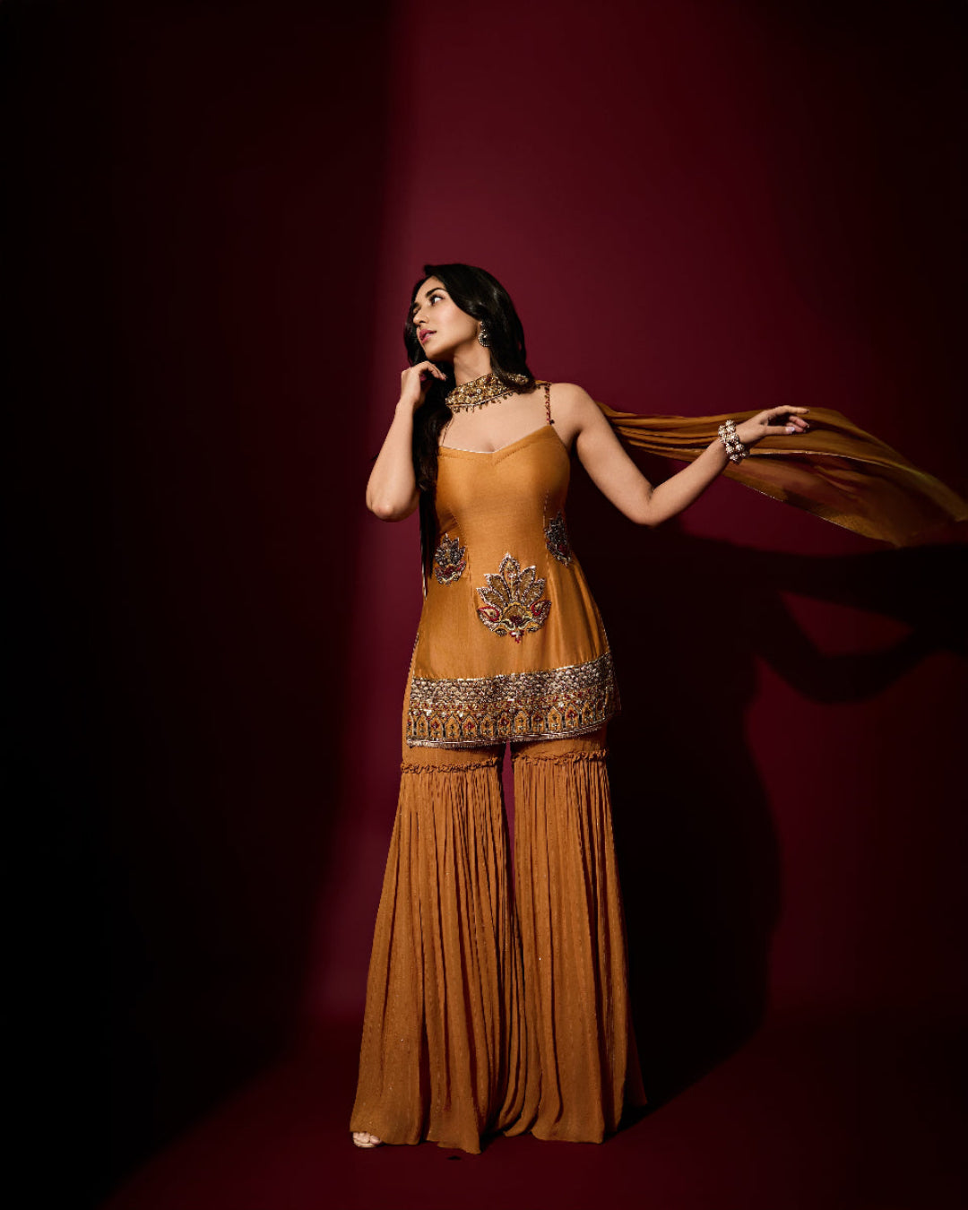 Nikita Dutta In MISHA MUSTARD KURTA SHARARA SET