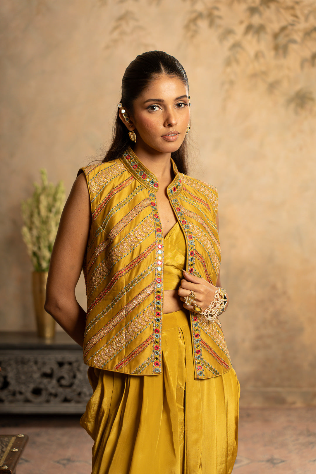 ADAA GREENISH YELLOW INDO WESTERN SET