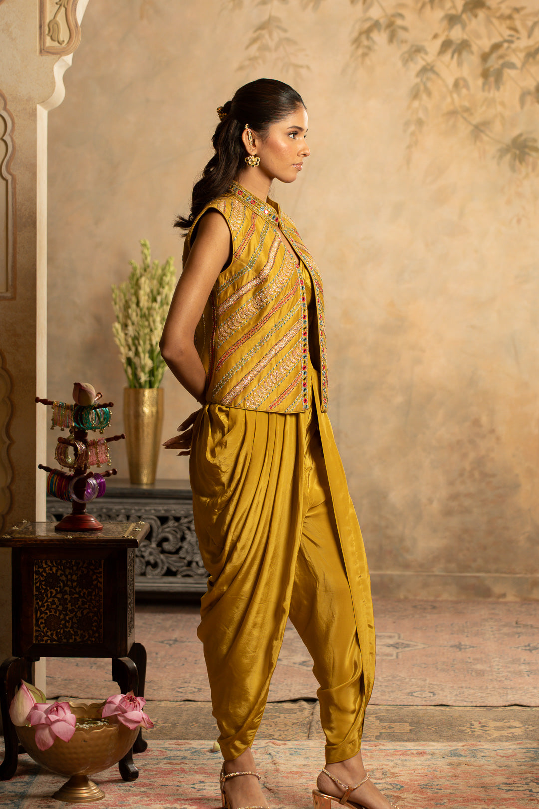 ADAA GREENISH YELLOW INDO WESTERN SET