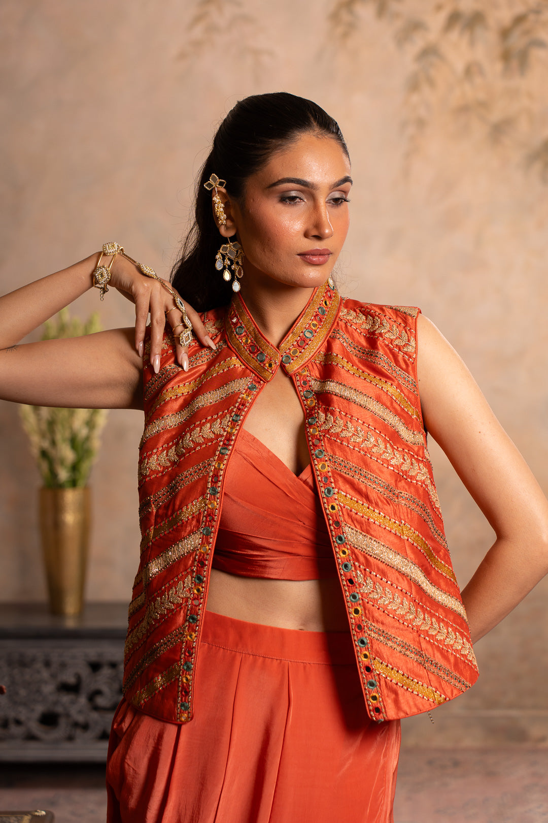 ADAA PEACH ORANGE INDO WESTERN SET