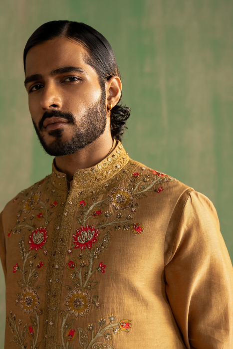 ADVAIT MUSTARD BUNDI SET