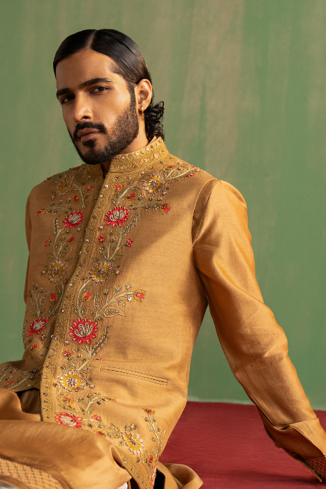 ADVAIT MUSTARD BUNDI SET