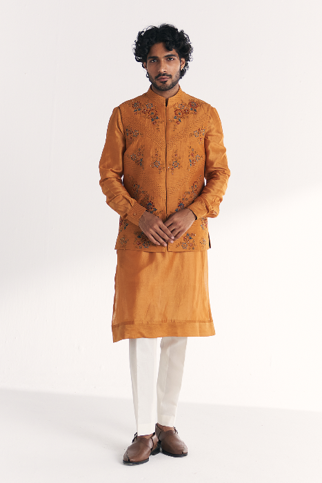 Mahwar Mustard Nehru Jacket Set