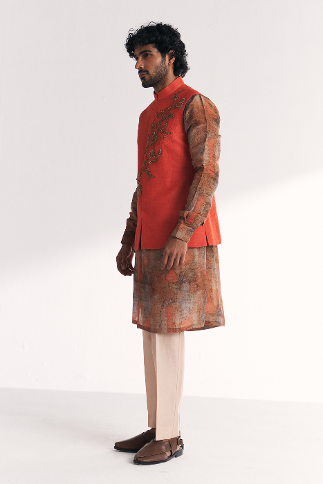 Chandan Tangerine Nehru Jacket Set