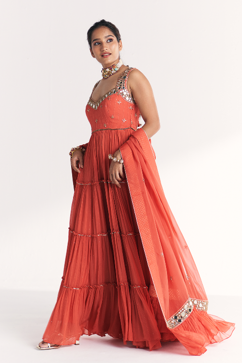 Safar Tangerine Anarkali