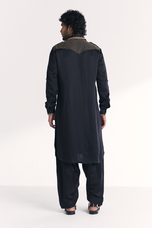 Wajad Black Pathani Kurta Set