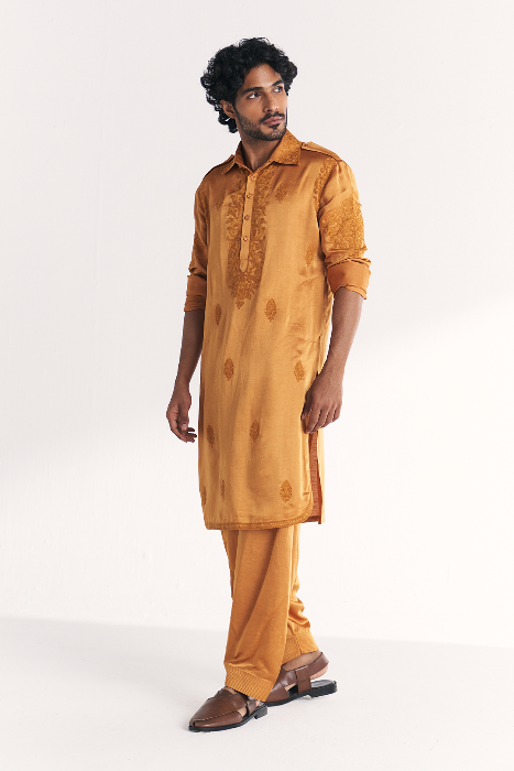 Nazir Mustard Pathani Kurta Set