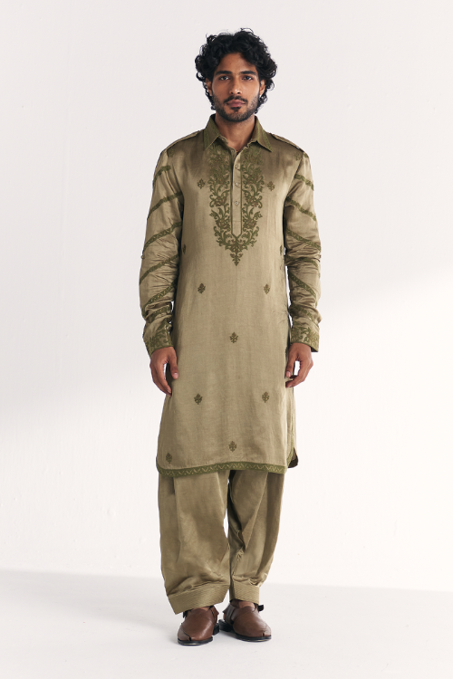 Faris Green Pathani Kurta Set