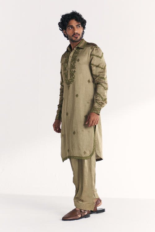 Faris Green Pathani Kurta Set
