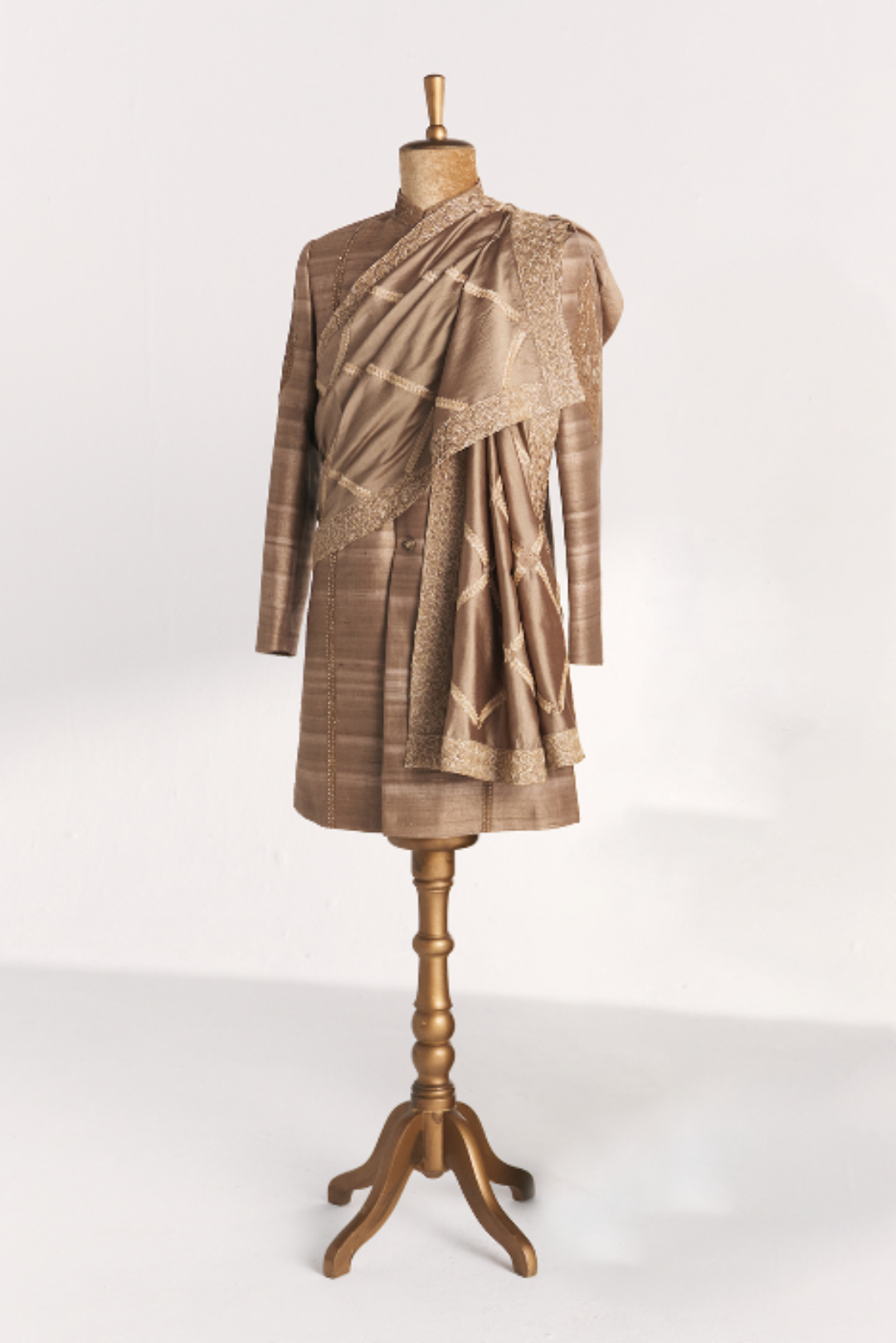 Kundan Grey Achkan Set