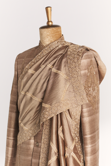 Kundan Grey Achkan Set