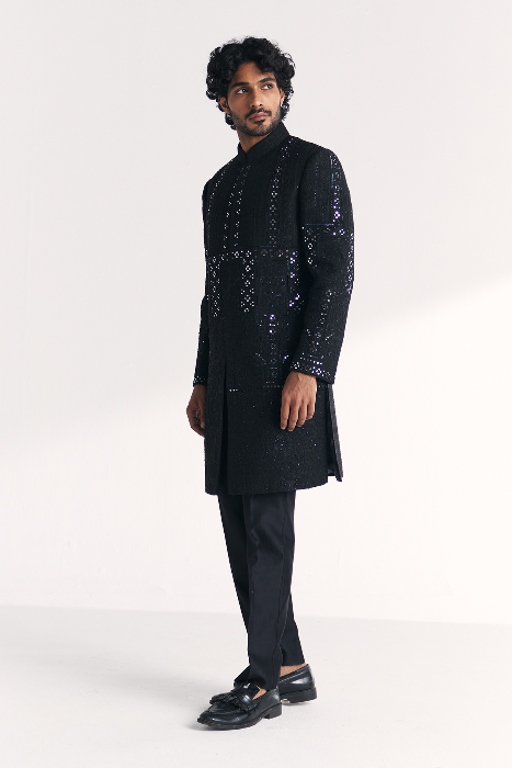 Kunj Black Achkan Set