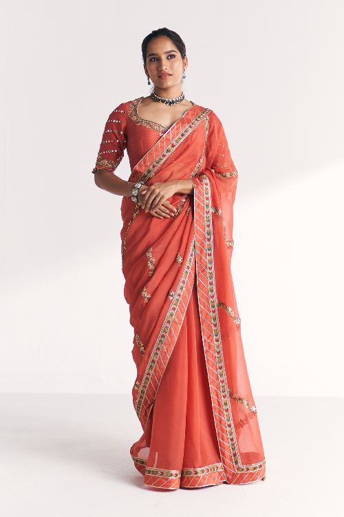 Rimjhim Tangerine Saree