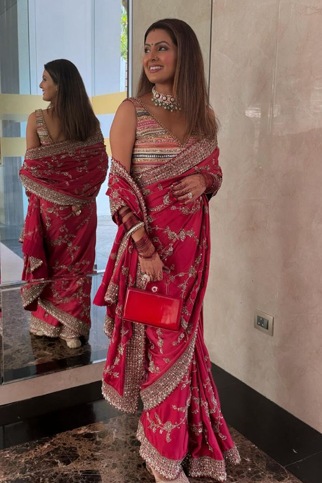 Geeta Basra In Aastha:luxurious Red Silk Saree