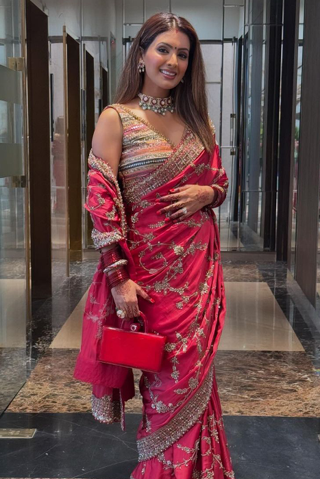 Geeta Basra In Aastha:luxurious Red Silk Saree