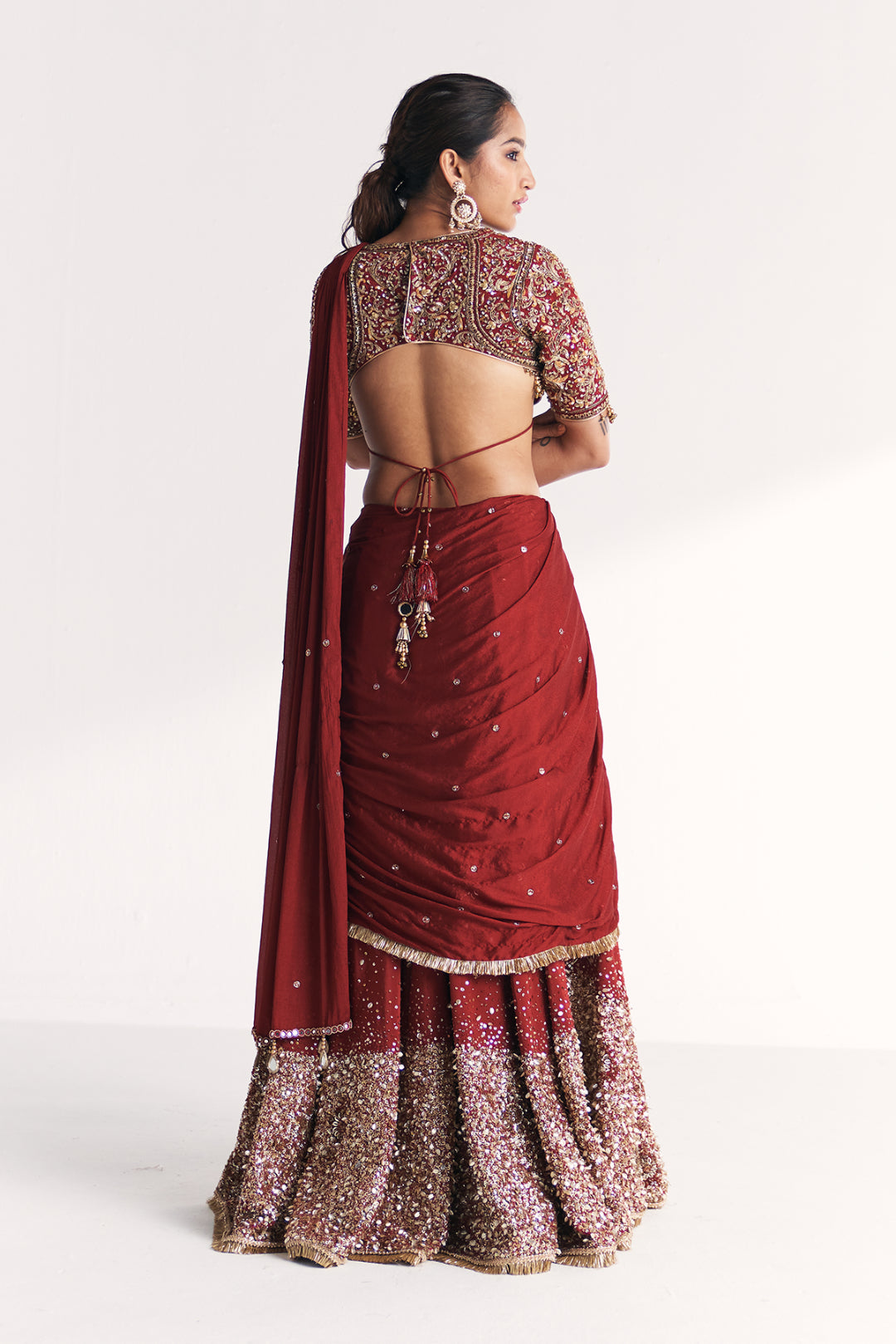 Naveli Maroon Pre-stitched Saree
