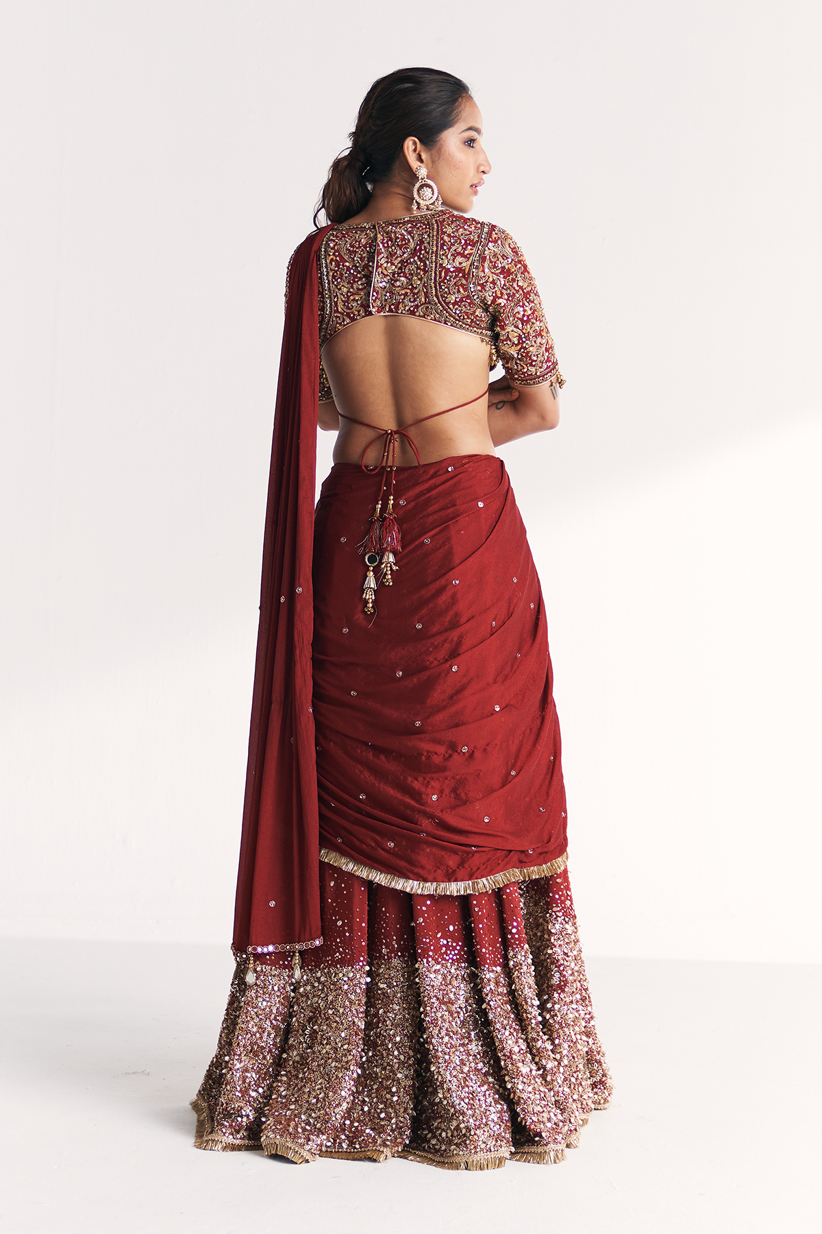 Naveli Maroon Pre-stitched Saree