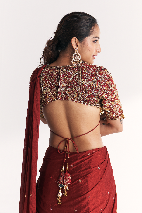 Naveli Maroon Pre-stitched Saree