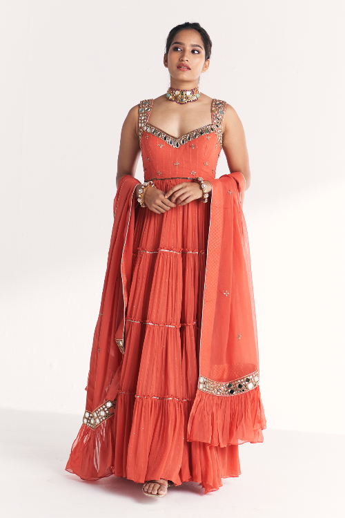Safar Tangerine Anarkali