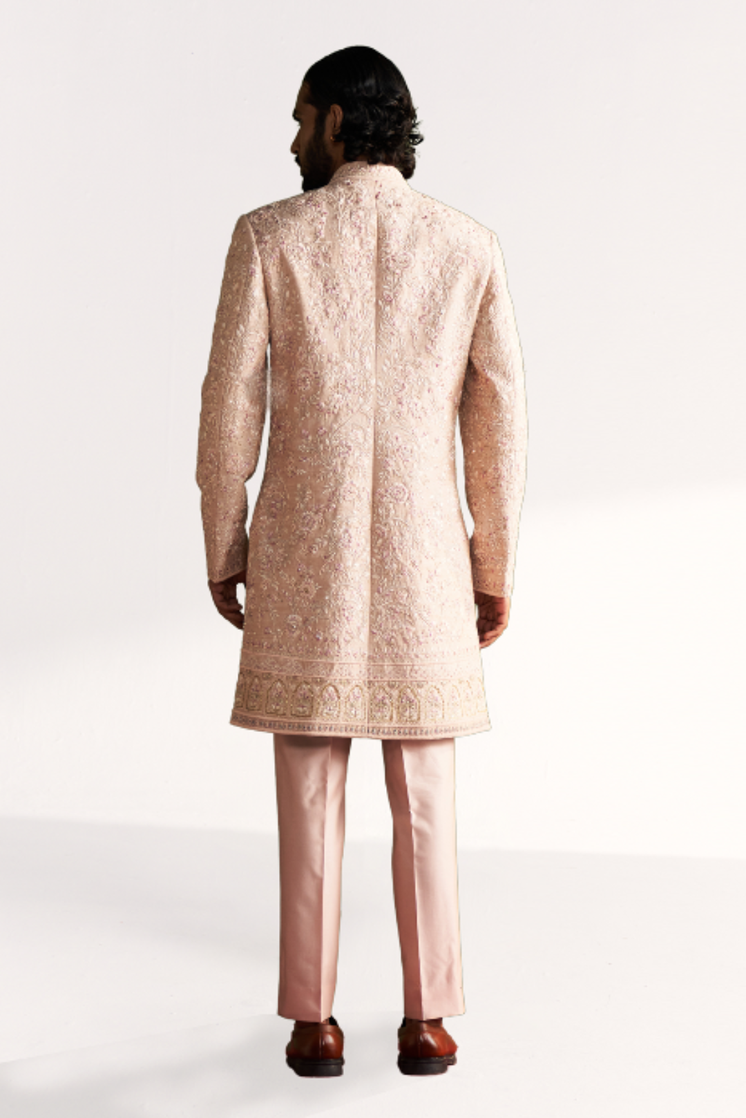 Lakshay Peach Achkan Set