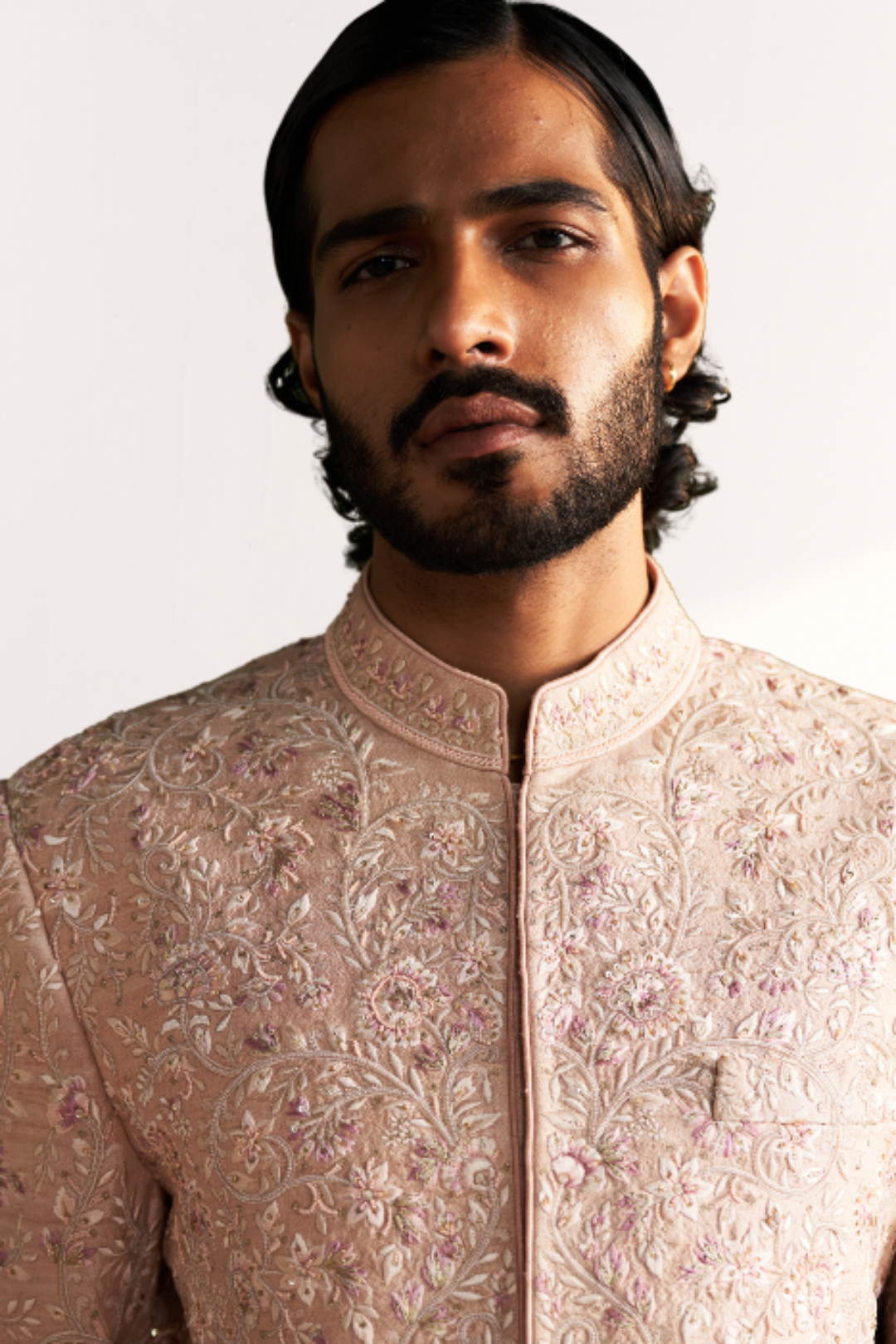 Lakshay Peach Achkan Set