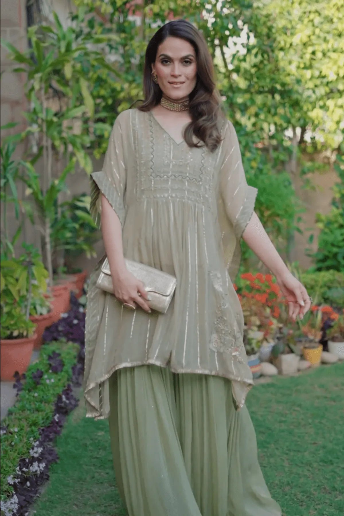 aakriti-and-anushka-in-suhana-green-kaftan-gharara-set-studio-bagechaa-1 - Studio Bagechaa