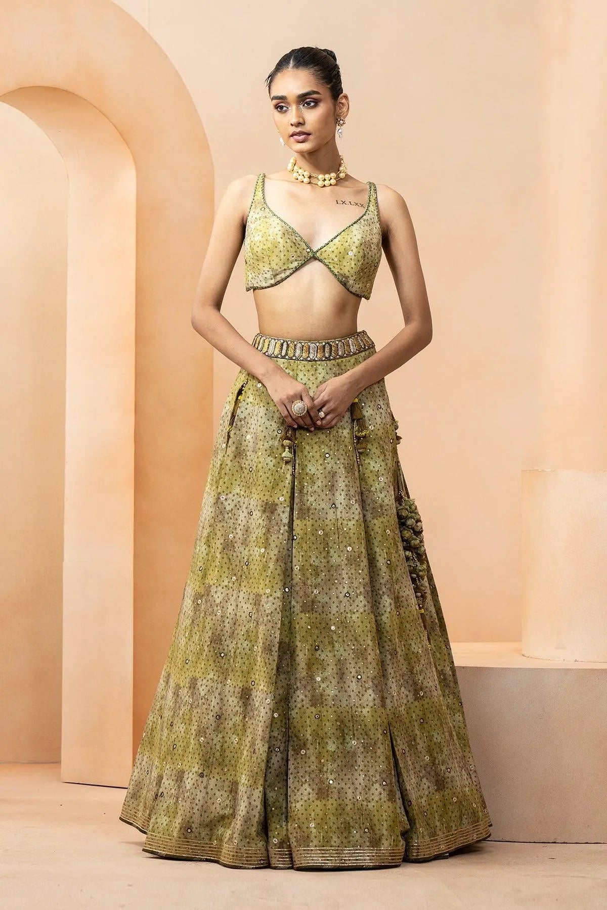 Alisha Ohri in Qahr Minimal Printed Lehenga With Chundri Print Blouse - Studio Bagechaa