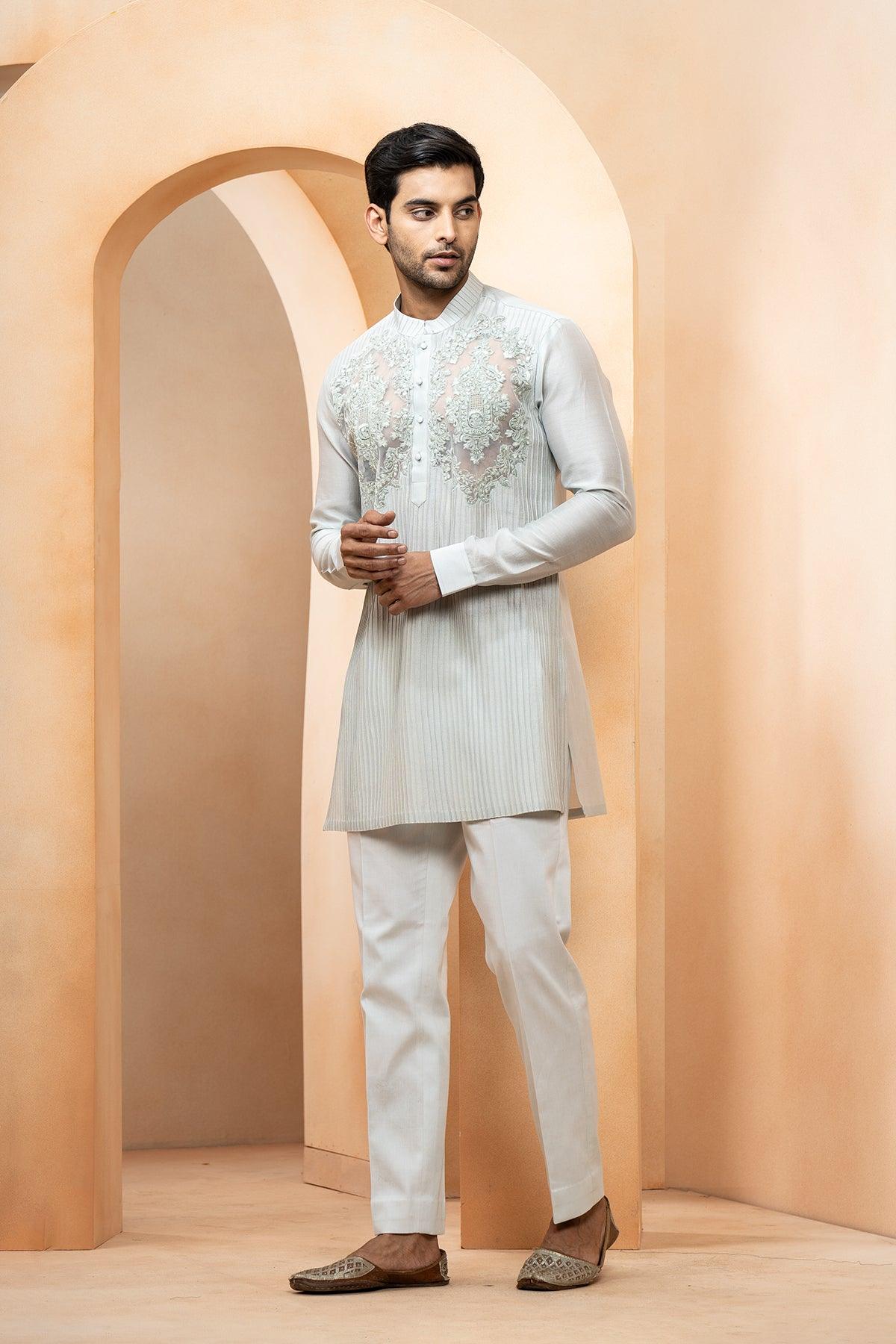 Asad Kurta-Pajama Set With Backstitch Armhole Detail - Studio Bagechaa