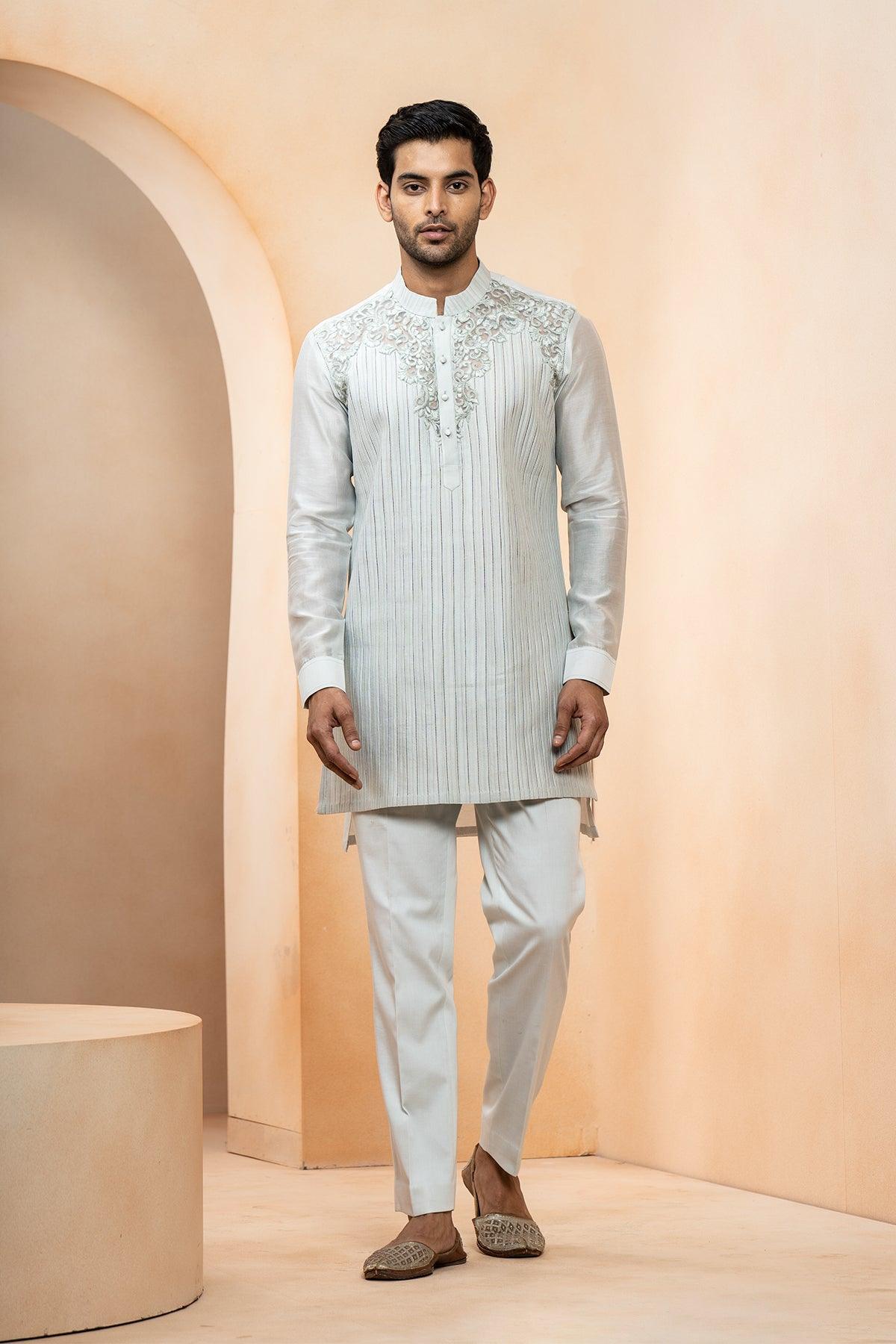 Asal Chanderi Kurta-Pajama Set With Backstitch Armhole - Studio Bagechaa