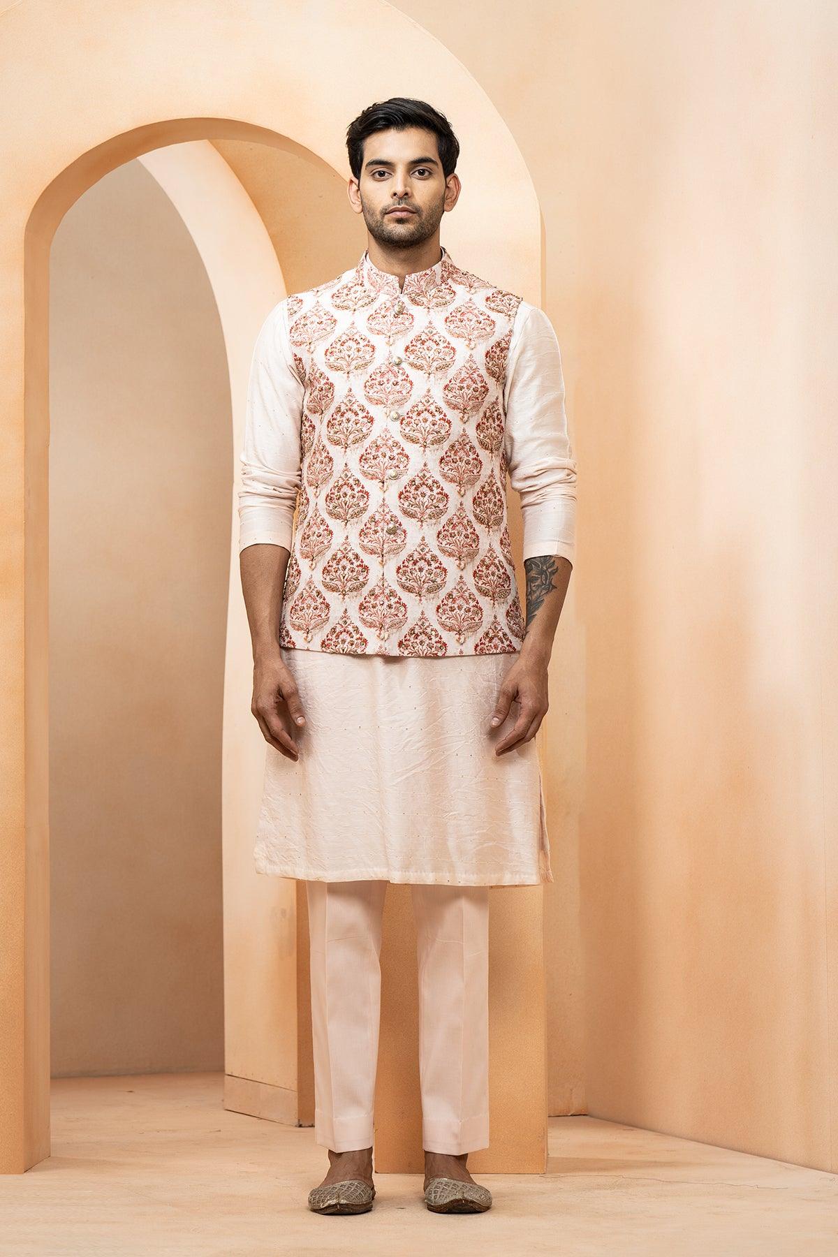 Ashar Chanderi & Fine Silk Nehru Jacket set - Studio Bagechaa