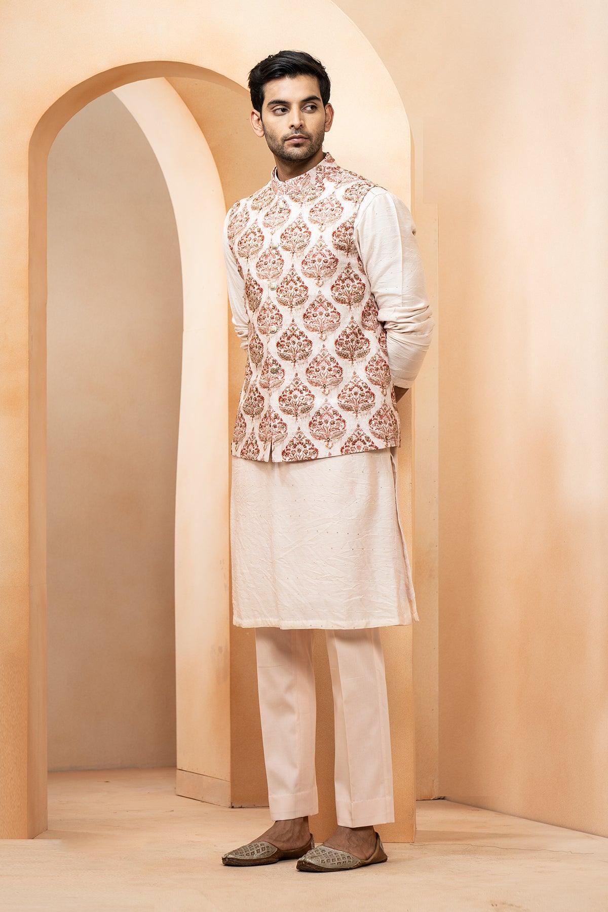 Ashar Chanderi & Fine Silk Nehru Jacket set - Studio Bagechaa