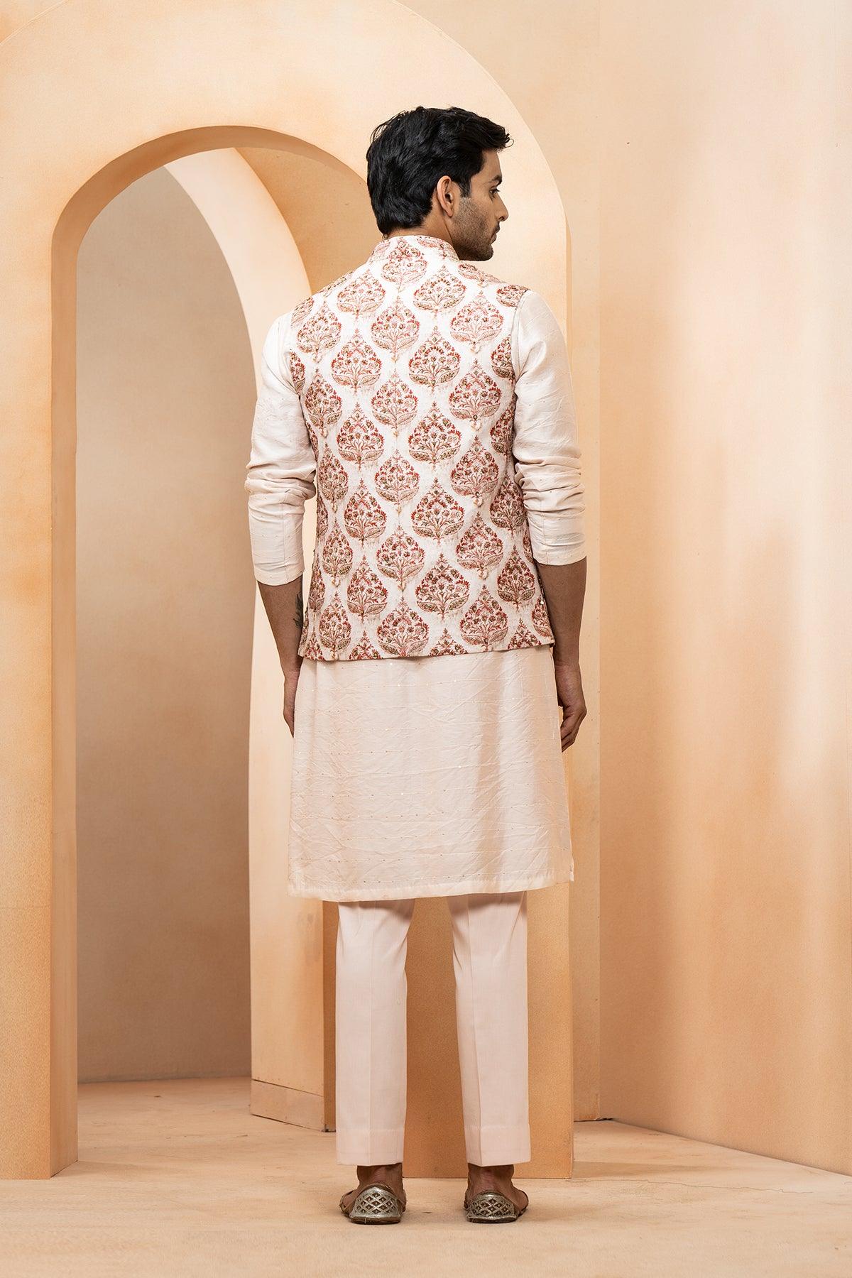 Ashar Chanderi & Fine Silk Nehru Jacket set - Studio Bagechaa