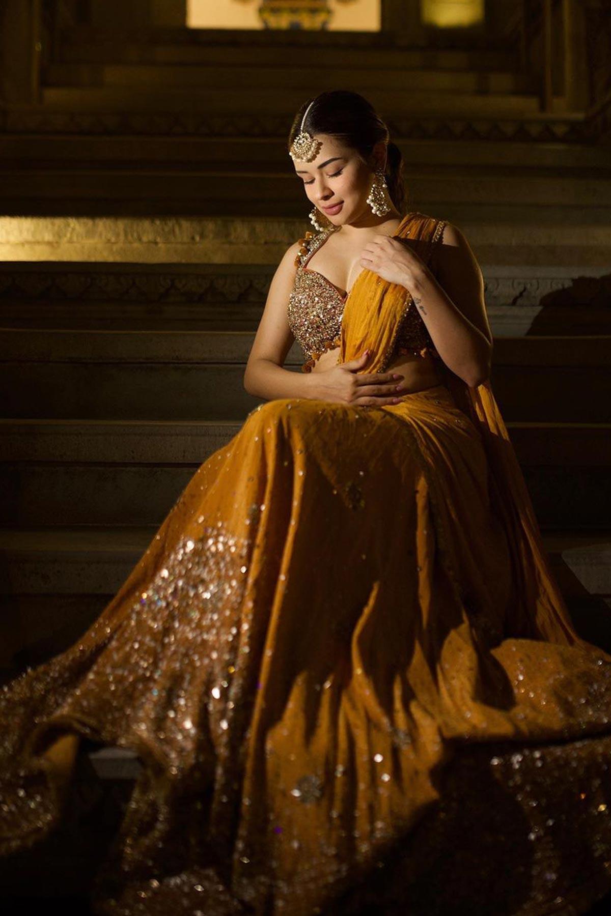 Avneet Kaur in Radha Mustard Saree With Handcrafted Dori Border - Studio Bagechaa
