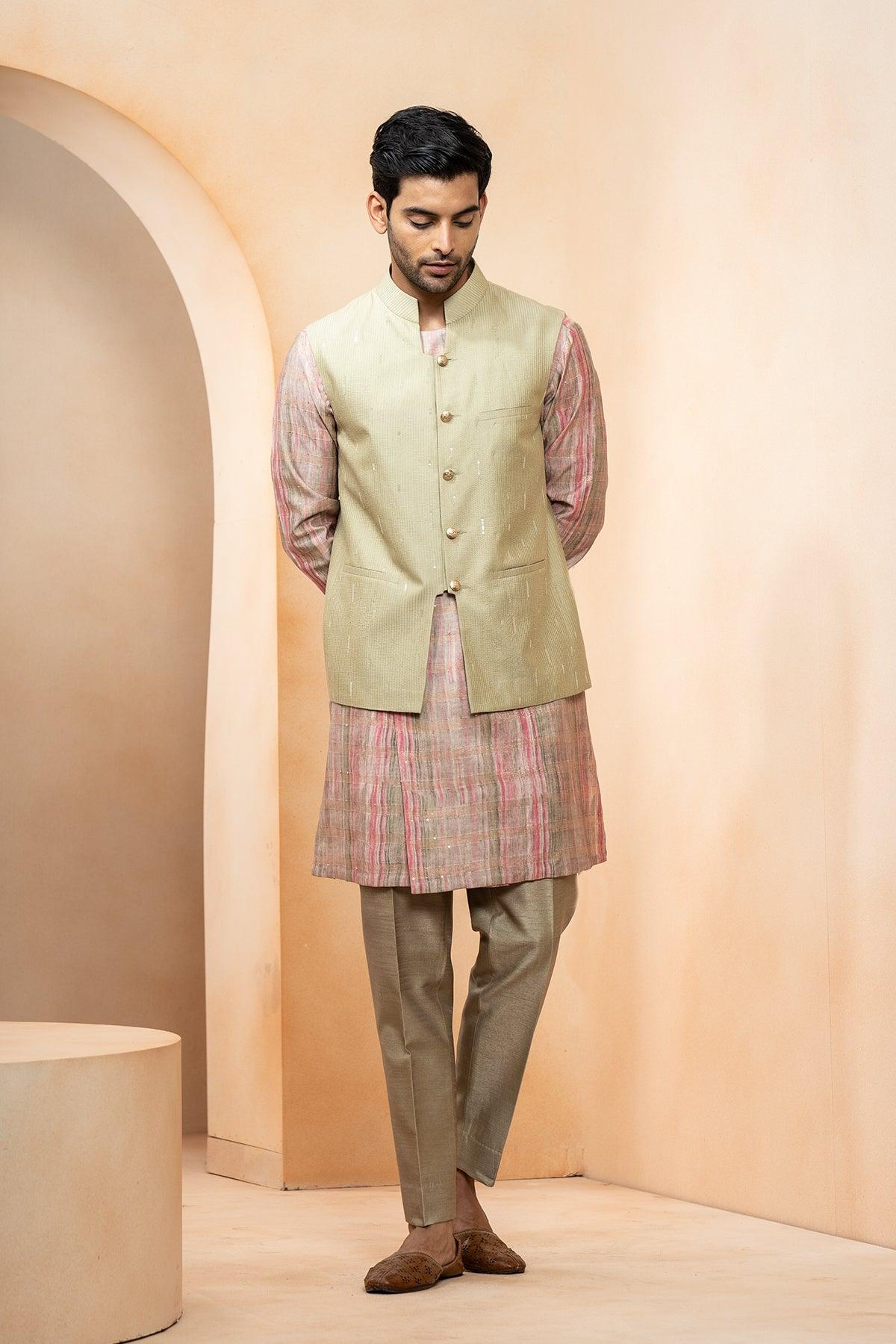 Azhar Chanderi Nehru Jacket set - Studio Bagechaa