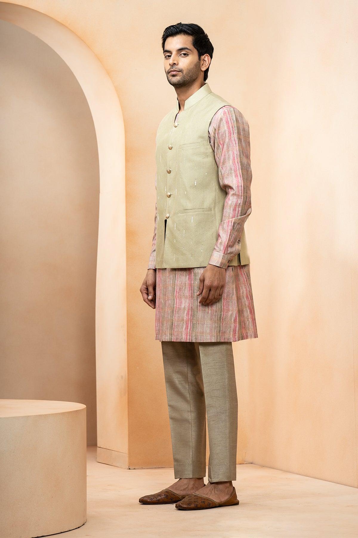 Azhar Chanderi Nehru Jacket set - Studio Bagechaa