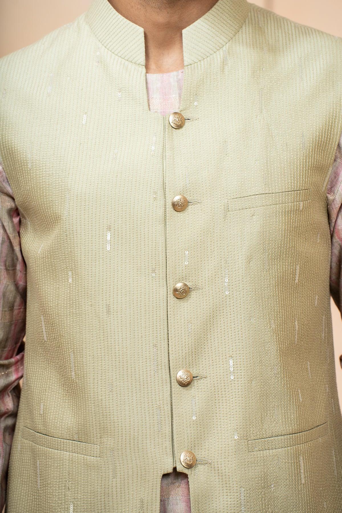 Azhar Chanderi Nehru Jacket set - Studio Bagechaa