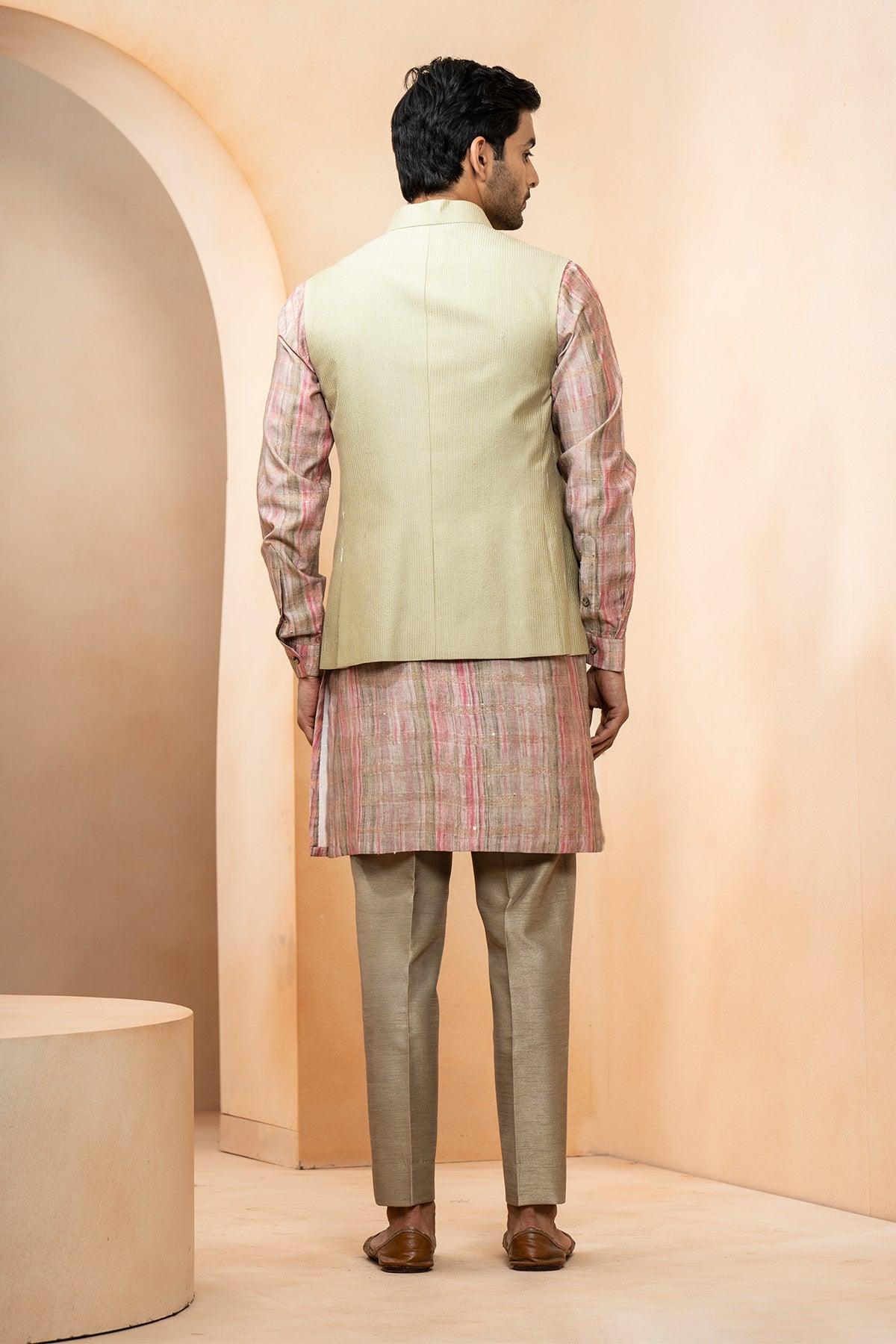 Azhar Chanderi Nehru Jacket set - Studio Bagechaa