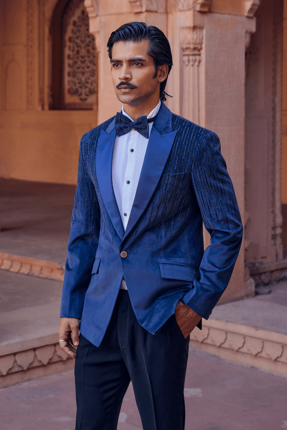 Blue Orchid Chanderi Tuxedo - Studio Bagechaa