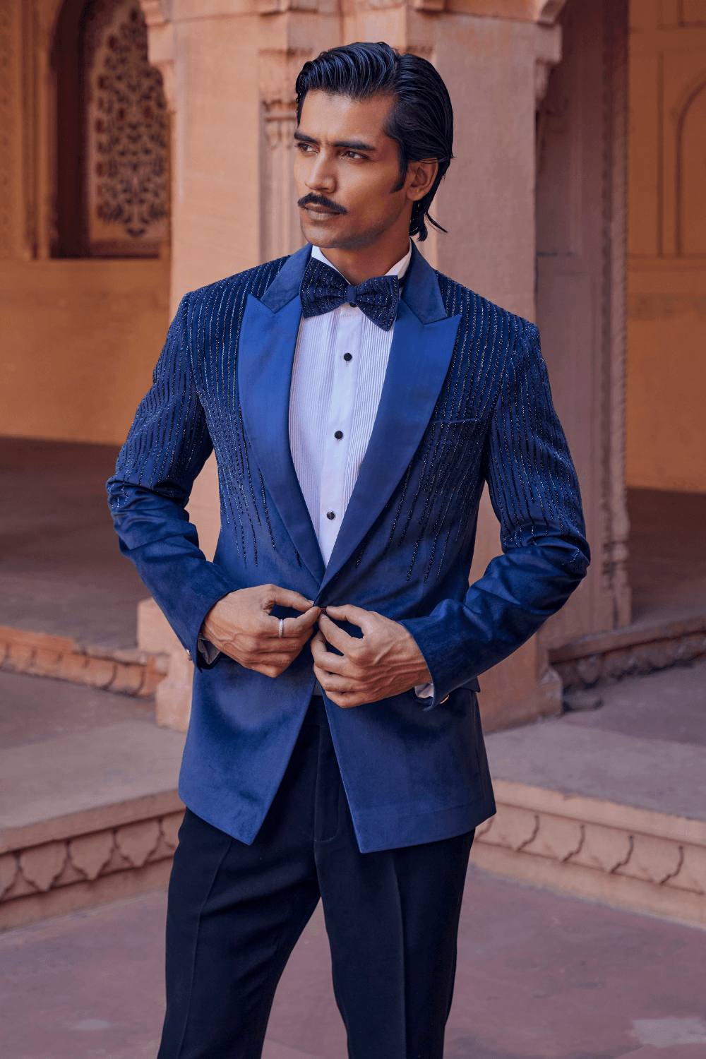 Blue Orchid Chanderi Tuxedo - Studio Bagechaa