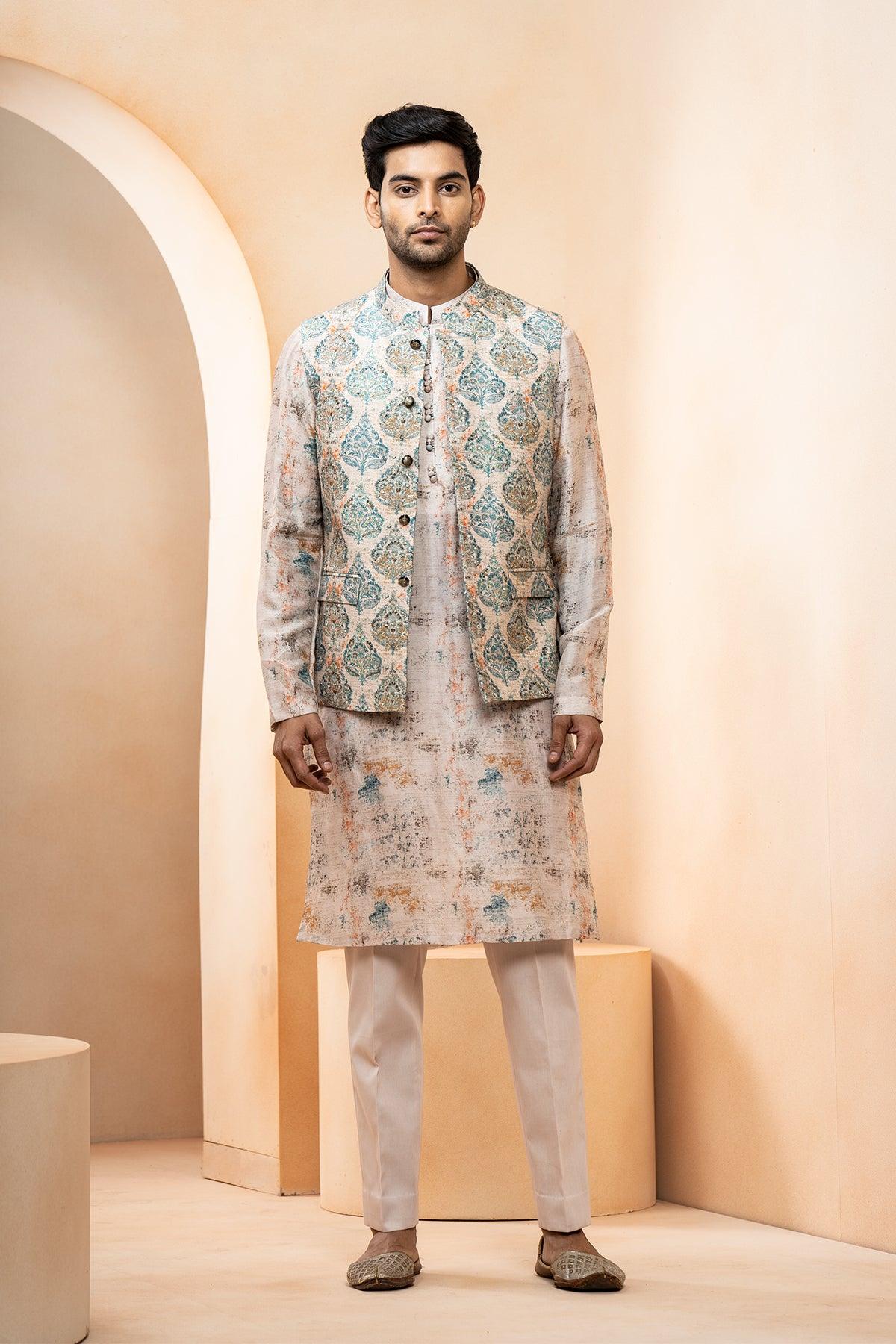Ehsaas Chanderi Nehru Jacket set - Studio Bagechaa
