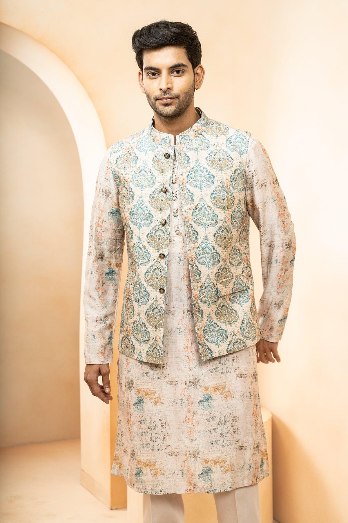 Ehsaas Chanderi Nehru Jacket set - Studio Bagechaa